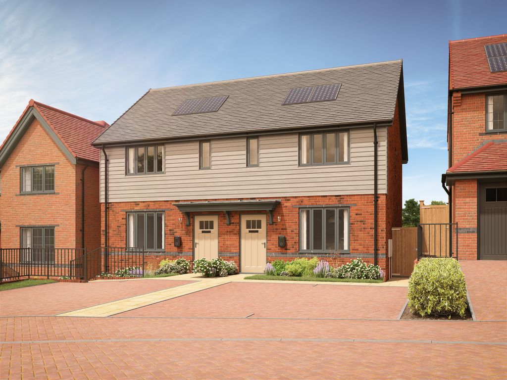 Property photo 1 of 10 A Pair Of Modern Semi-Detached Houses With Light-Colored Siding And Brick Bases Are Fronted By A Pav