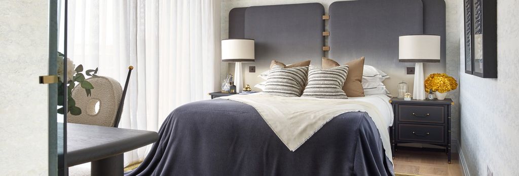 Property photo 3 of 5 Double Bed With Modern Navy Blue And White Design Décor, Wall Hangings And Vanity Table.