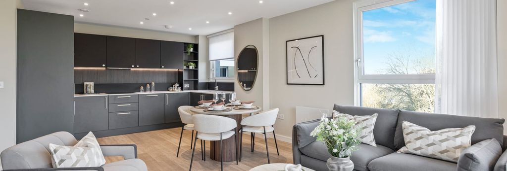Property photo 1 of 5 Decorated Living-Dining Area And Kitchen, Grey And White Colour Palette