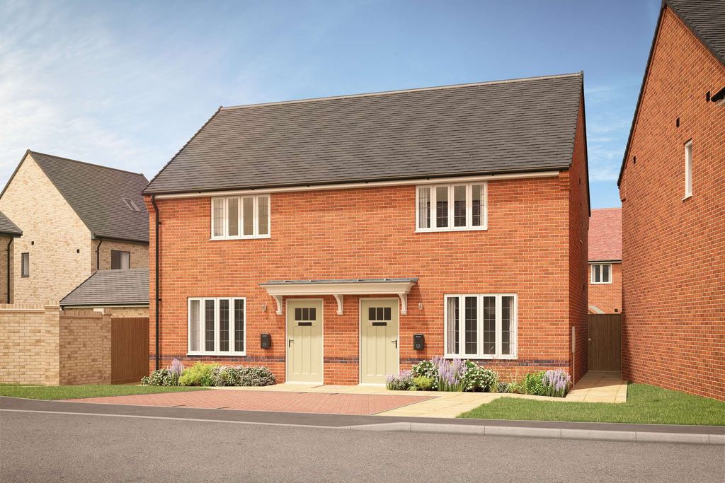 Property photo 1 of 9 A Pair Of Modern Brick Semi-Detached Houses With Manicured Gardens And A Paved Driveway Are Set Agai