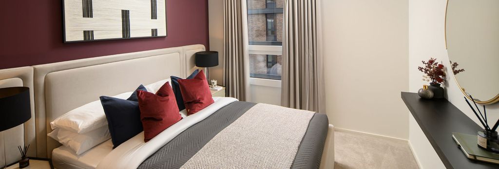 Property photo 3 of 5 Double Bed With Contemporary Design, Bedside Tables And Wall Hanging And Wall Mirror.