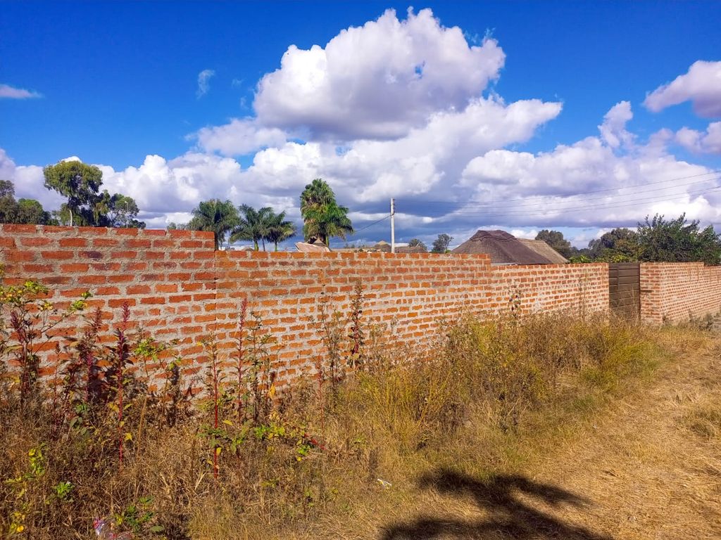 Property photo 3 of 5 Brick Wall Stretches Across A Dry Grassy Lot Under A Blue Sky With Fluffy White Clouds; Distant Palm Trees And A Thatched Roof Visible Beyond The Wall.