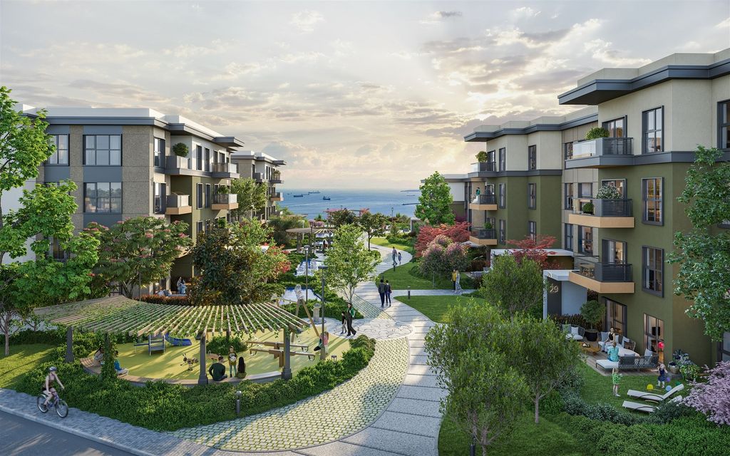 Property photo 1 of 20 Modern Off-Plan Asian Istanbul Properties For Sale - Main View Of Apartments And Communal Gardens