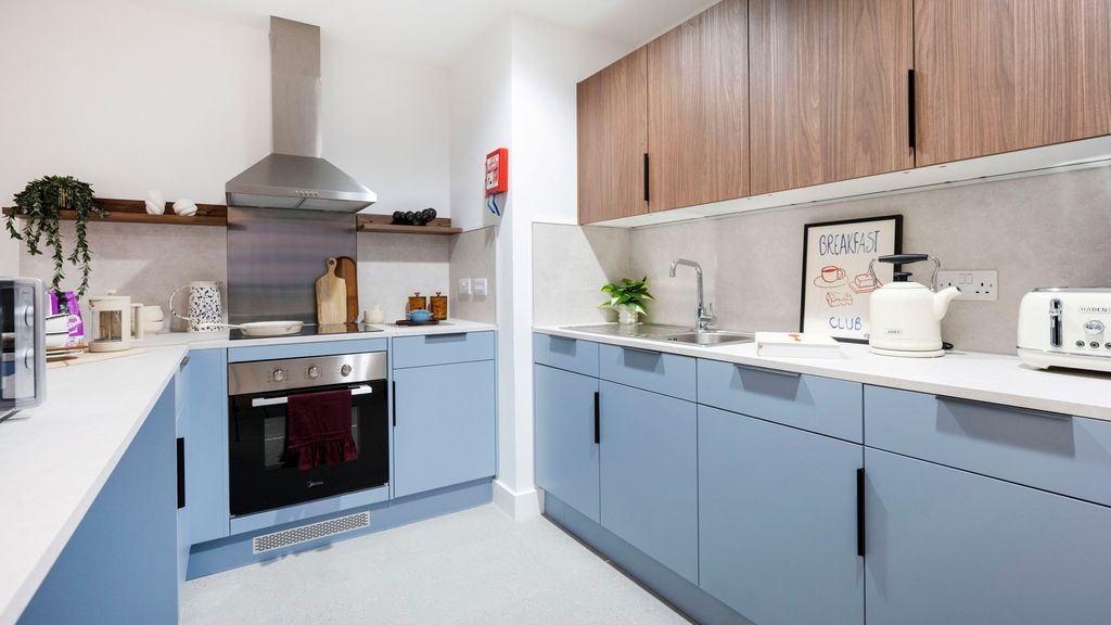 Property photo 2 of 9 Modern Fitted Kitchen With Pastel Blue Lower Cabin...