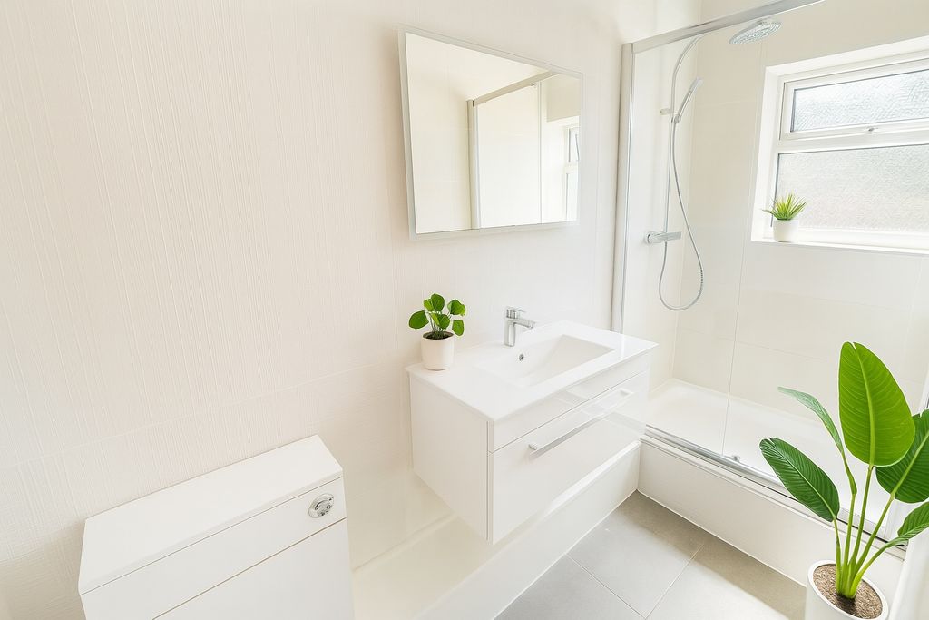 Property photo 2 of 6 Modern Bright Bathroom With Sleek Walk-In Shower...