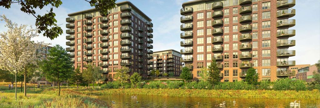 Property photo 2 of 5 CGI Of Exterior Water Body (Lake Or Pond) Amongst Landscaped Green Area With New Build Apartment