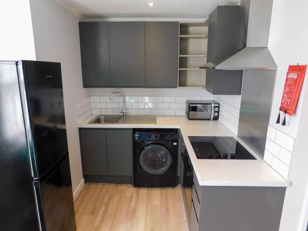 Property photo 3 of 4 Modern Kitchen With Sleek Gray Cabinetry, White Ti...