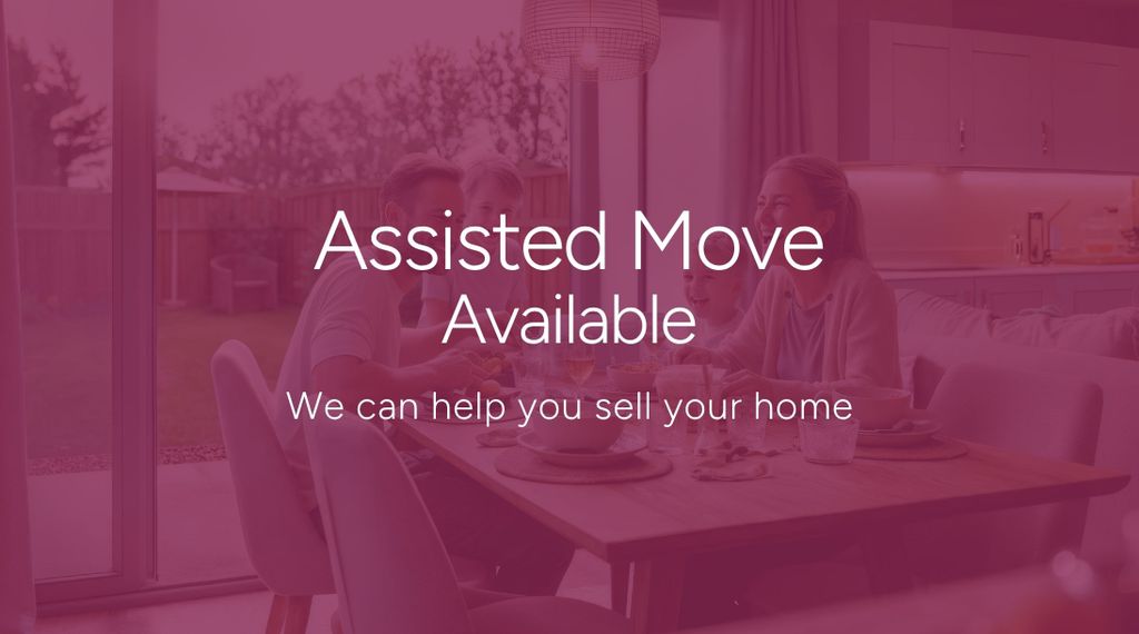 Property photo 2 of 10 A White Line Drawing Of A Hand Holding A House Sits Above The Text "Assisted Move Available" And "We
