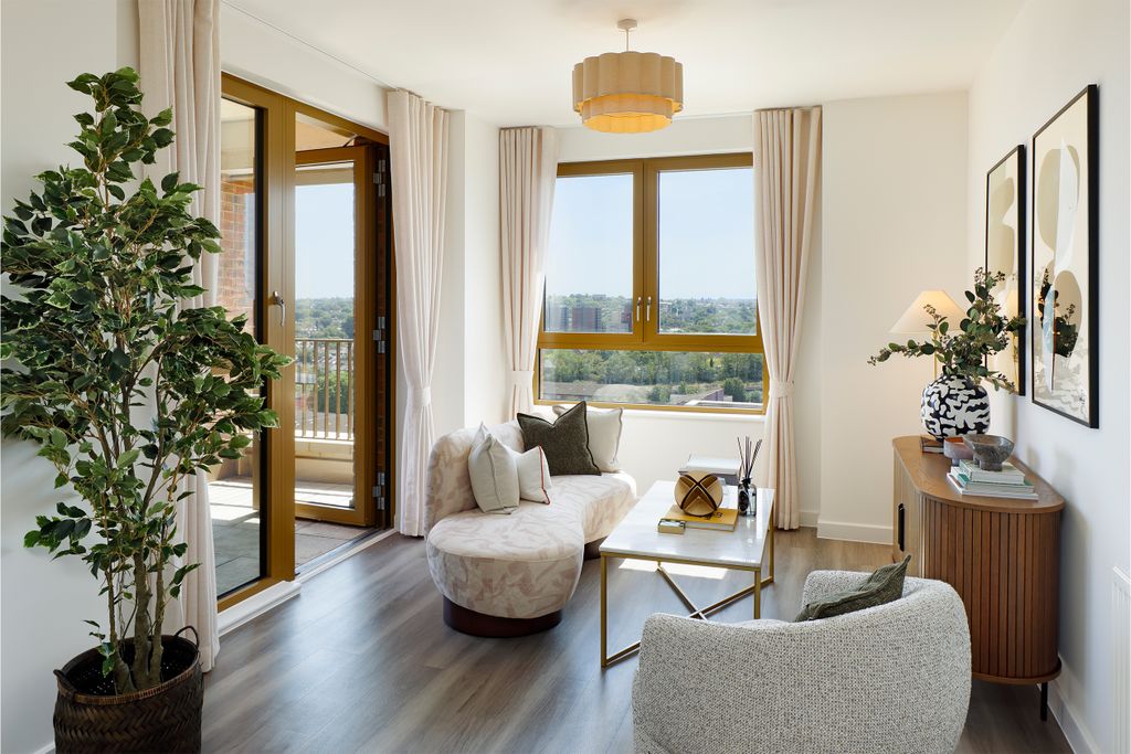 Property photo 1 of 6 Living Area Photograph With Door Towards Balcony And Large Window With Views Towards London