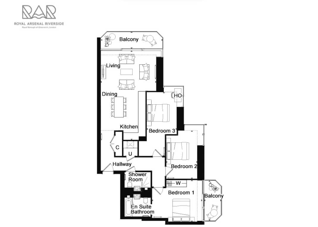 New home, 3 bed flat for sale in Royal Arsenal Riverside, London SE18