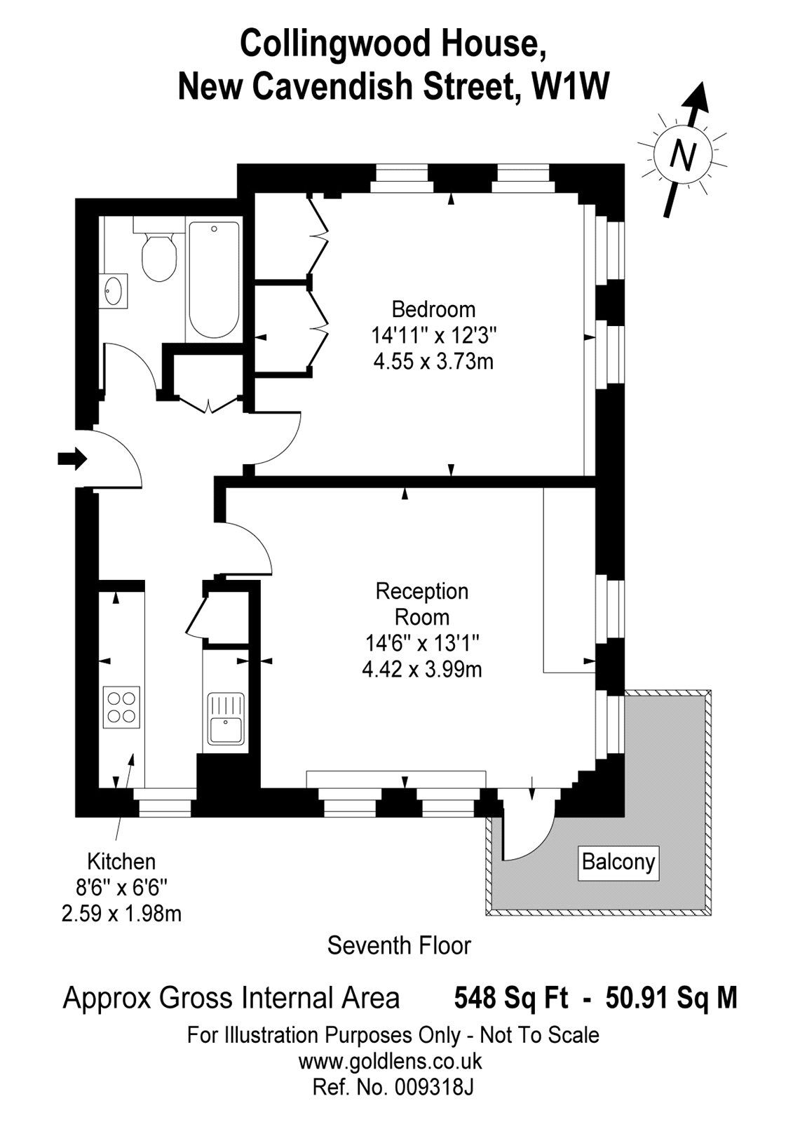 1 bed flat to rent in Collingwood House, 103 New Cavendish Street