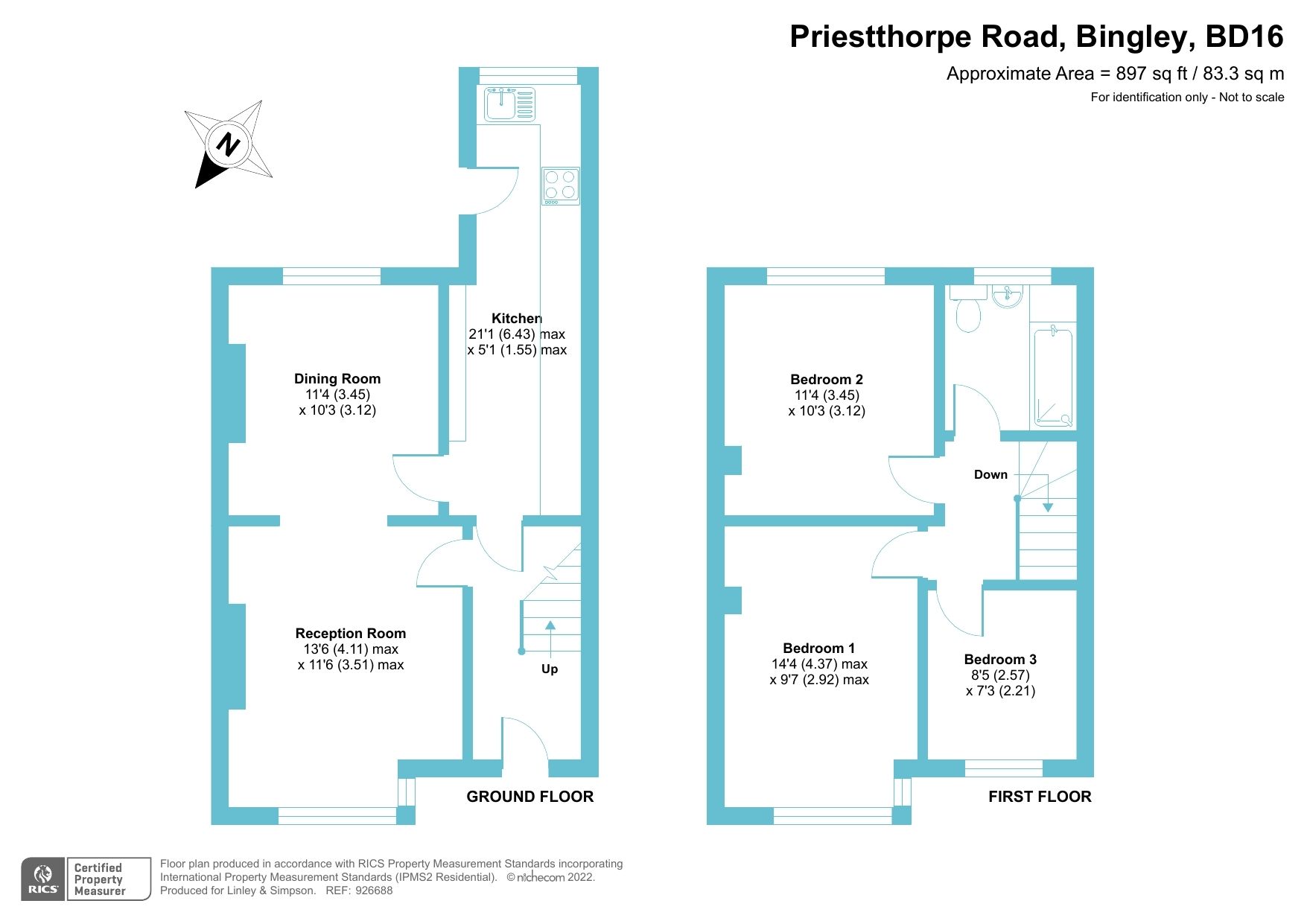 3 bed terraced house for sale in Priestthorpe Road, Bingley, West