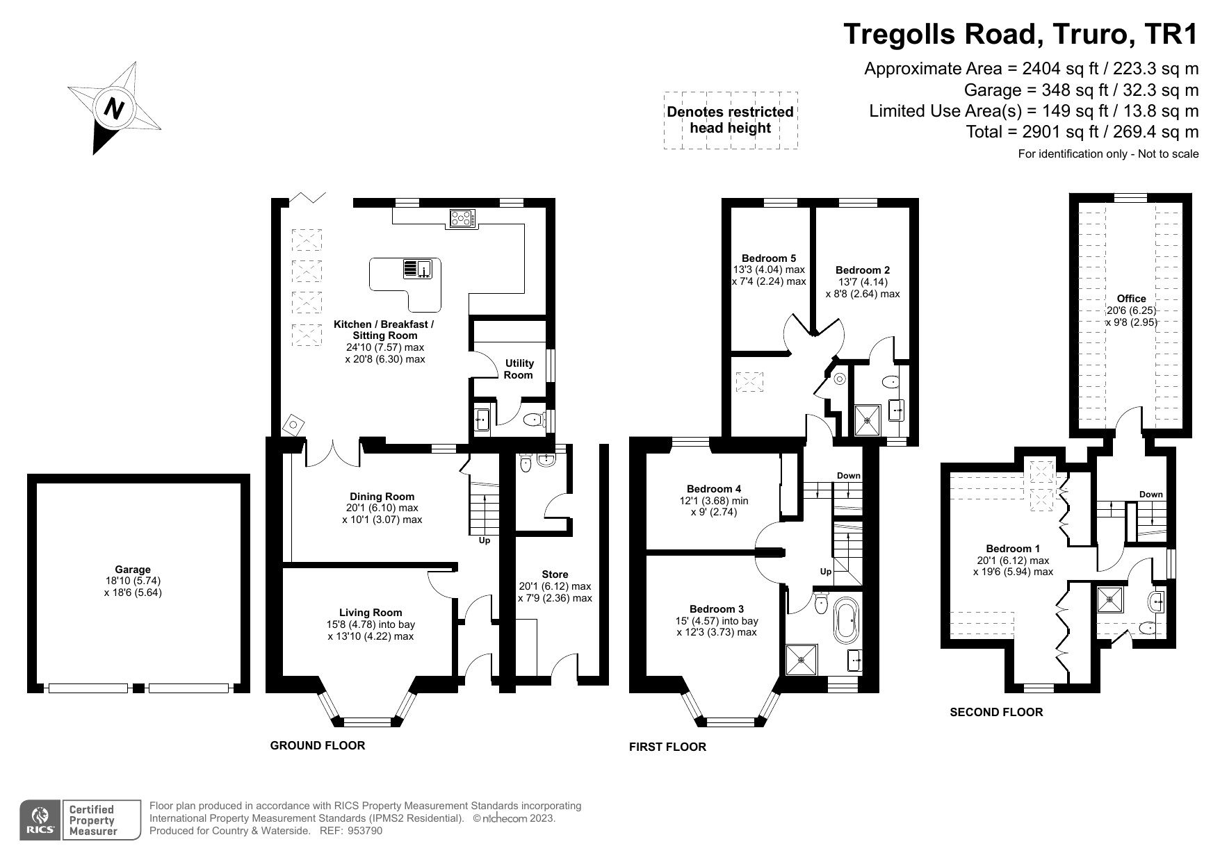 5 bed semidetached house for sale in Tregolls Road, Truro, Cornwall