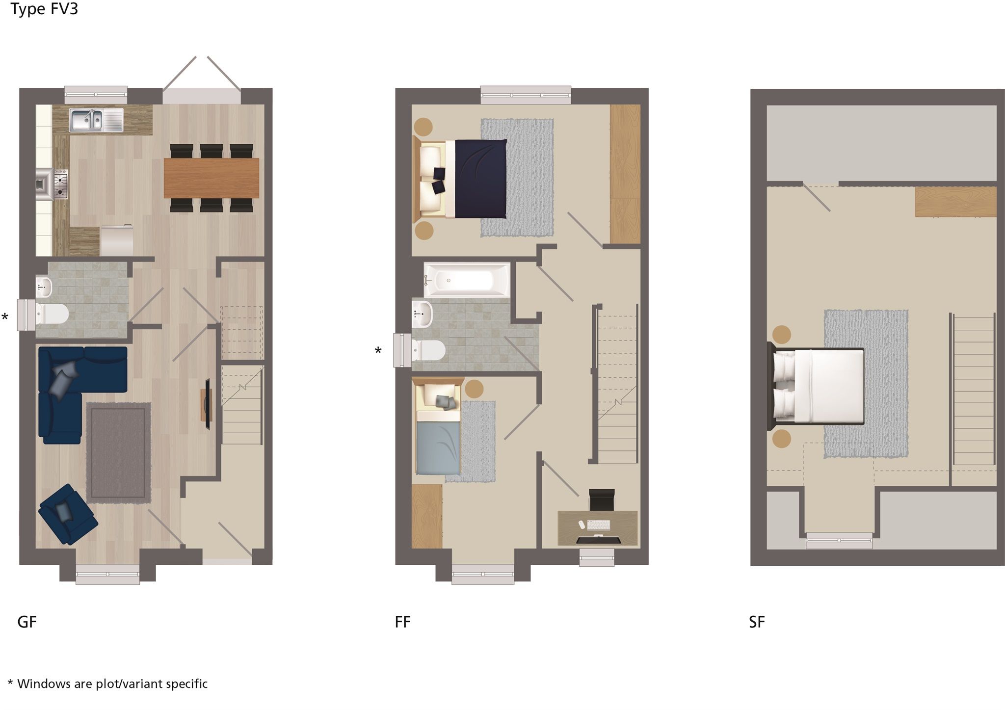 New home, 3 bed terraced house for sale in Cable Wharf, Crete Hall Road