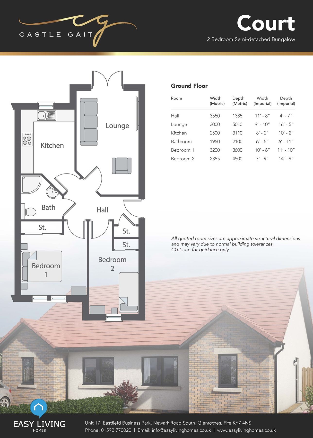 New home, 2 bed semidetached bungalow for sale in Plot 16, Castle Gait