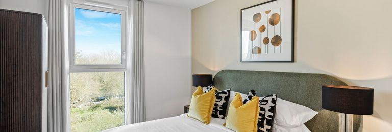 Property 2 of 5. Bed With Contemporary Design, Bedside Tables And Wall Hanging