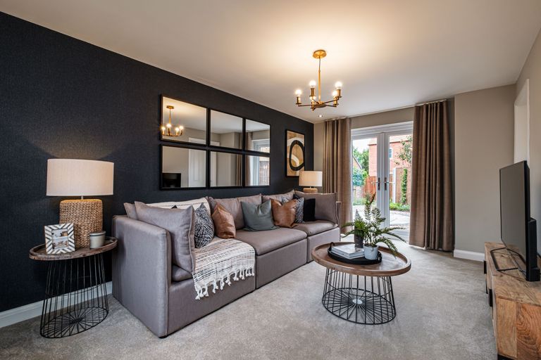 Property 3 of 9. Lounge With Dark Blue Wall And French Doors To The Garden