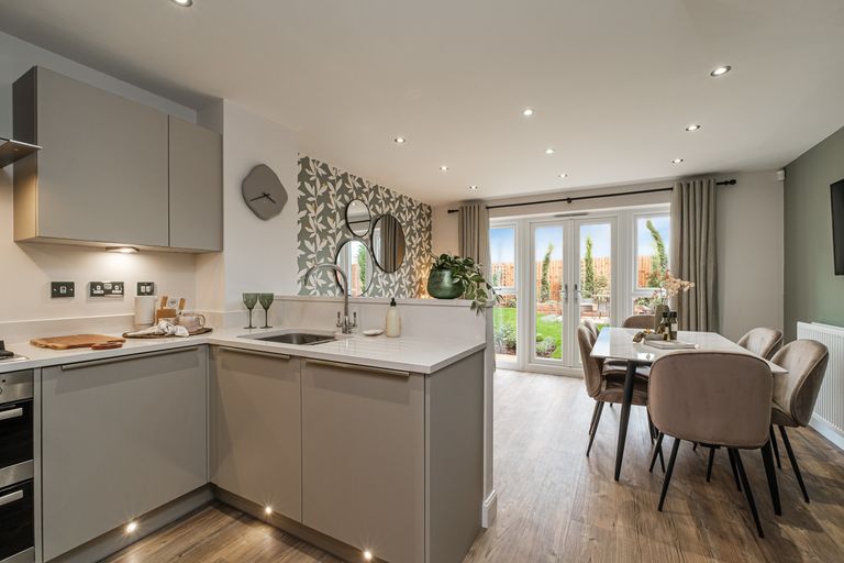 Property 1 of 9. Interior View Of The Kitchen, Family &amp; Dining Space In Our 3 Bed Knightwood Home