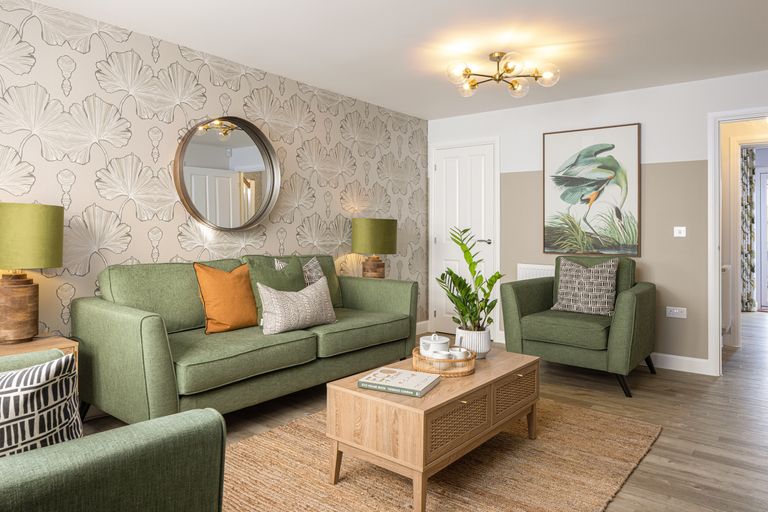 Property 2 of 7. Living Room With Green Sofa In A 3 Bedroom Home