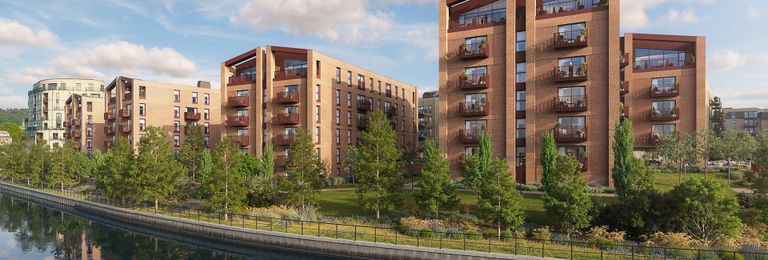 Property 1 of 4. CGI Of River With Green Landscaping And New Build Flats In Background
