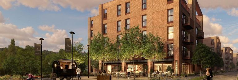 Property 1 of 4. CGI Of New Build Flats With Commercial Unit And Communal Square In Front