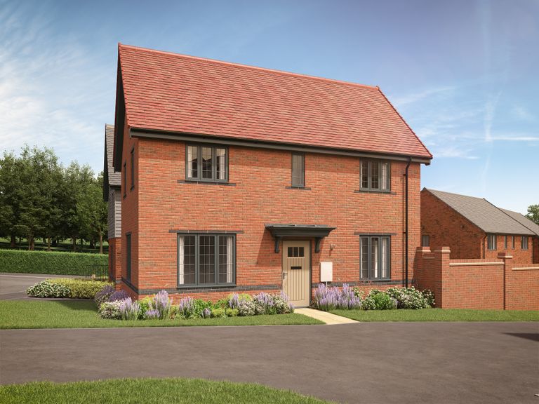Property 1 of 10. A Modern Brick House With A Red Tile Roof Sits In The Foreground