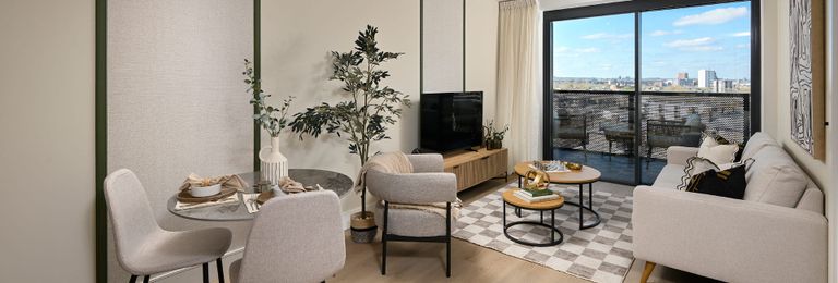 Property 1 of 6. Living Space With Modern Décor, Adjacent To Balcony Doors With City View