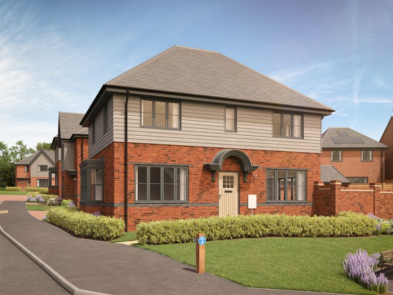 Property 1 of 8. A Modern Brick And Siding House With A Manicured Lawn And A Paved Driveway Sits Under A Clear Blue S