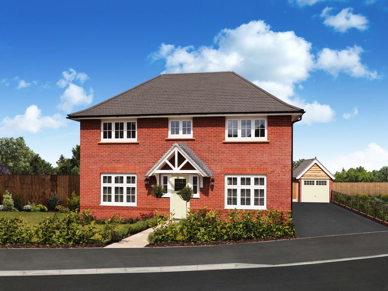 Property 1 of 9. Redrow External Brick Image Of The 4 Bedroom Harrogate Home With Detached Garage At Oakleigh Fields