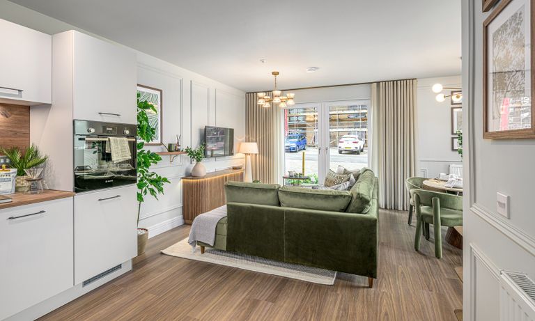 Property 3 of 9. Vb5698815 20260519 cala Homes The Foundry Type 2W Show Apartment Living Kitchen Dining 001 1600x961