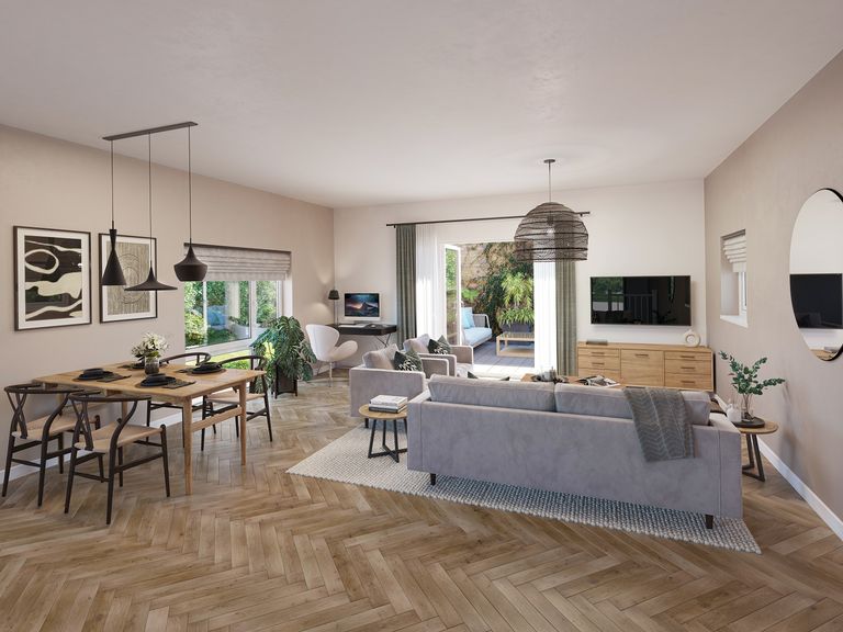 Property 1 of 6. Open Plan Kitchen Diner And Lounge Space With French Doors