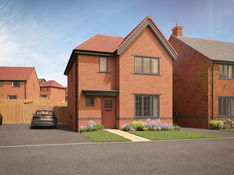 Property 1 of 10. A Modern Brick House With A Red Door And Manicured Lawn Sits In The Foreground