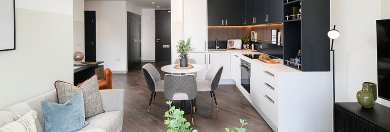 Property 1 of 5. Decorated Living, Dining Area And Kitchenette, Black And White Colour Palette