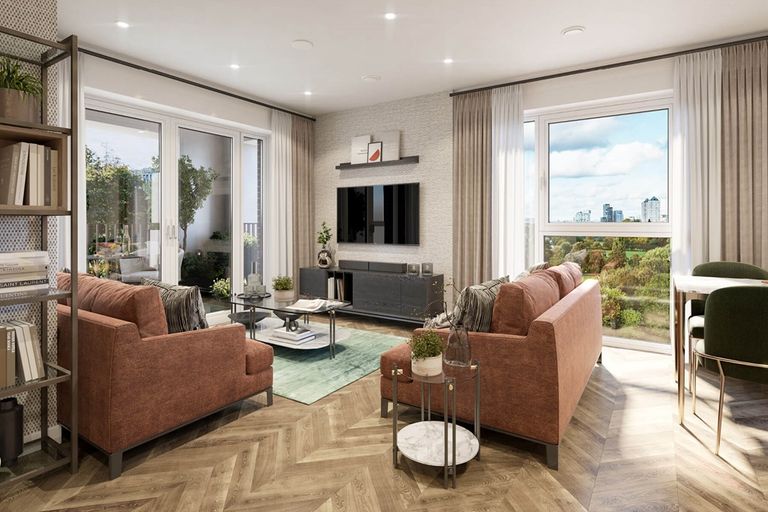 Property 3 of 13. Sociable Open Plan Living Area CGI. Park &amp; River Views Subject To Home